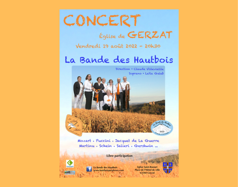 Concert par l’ensemble “La Bande des Hautbois” – Vendredi 19 août – 20h30 – Église Saint-Bonnet de Gerzat