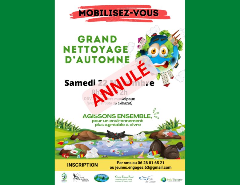 ANNULÉ – Grand nettoyage d’automne – Samedi 22 novembre à partir de 8 h 30 – Rdv aux Ateliers municipaux – ANNULÉ