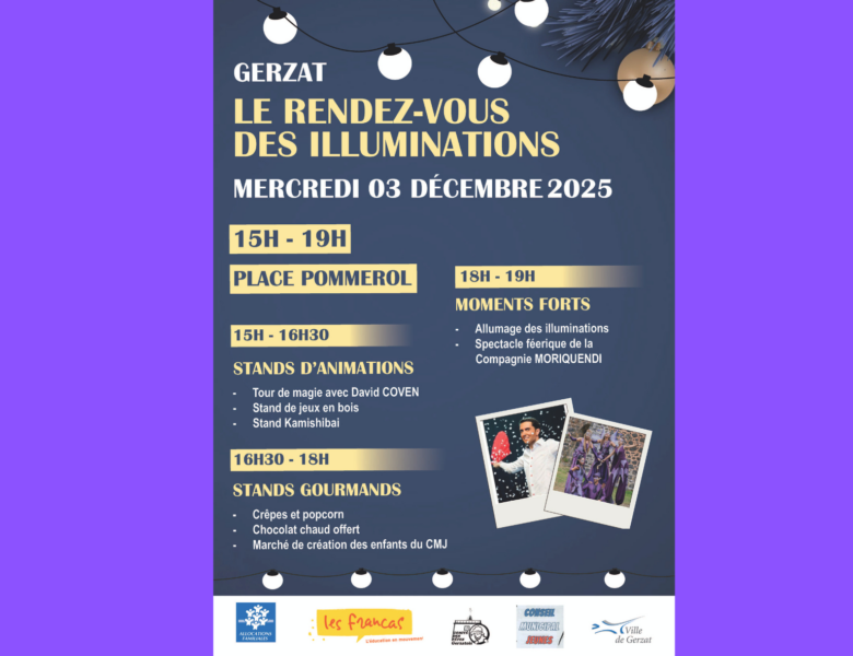 RDV des illuminations – Mercredi 3 décembre 2025 – Dès 15 h – Place Pommerol