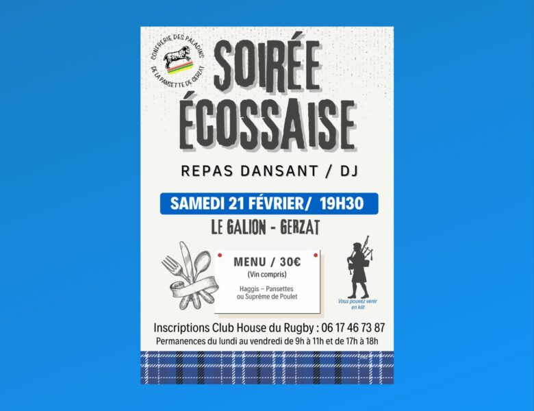 Repas dansant – Soirée écossaise – Samedi 21 Février 2026 à 19h30 – Salle Le Galion